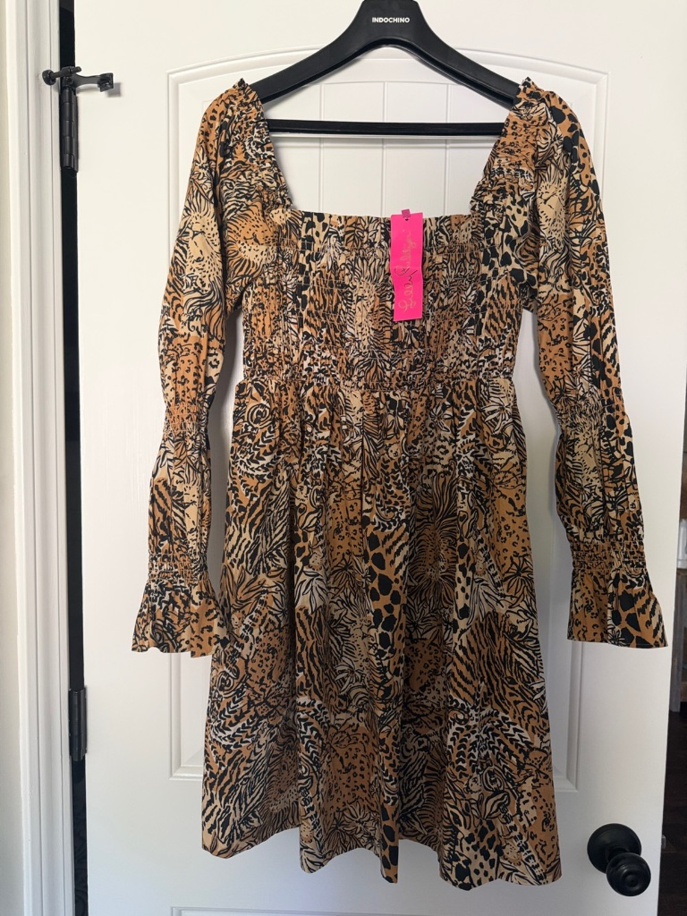 NWT Lilly Pulitzer Beyonca Long Sleeve Black and Tan Animal Print Dress